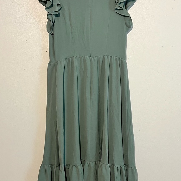 SHEIN VCAY Large Butterfly Sleeve Ruffle Hem Dress in Army Green - Picture 4 of 6